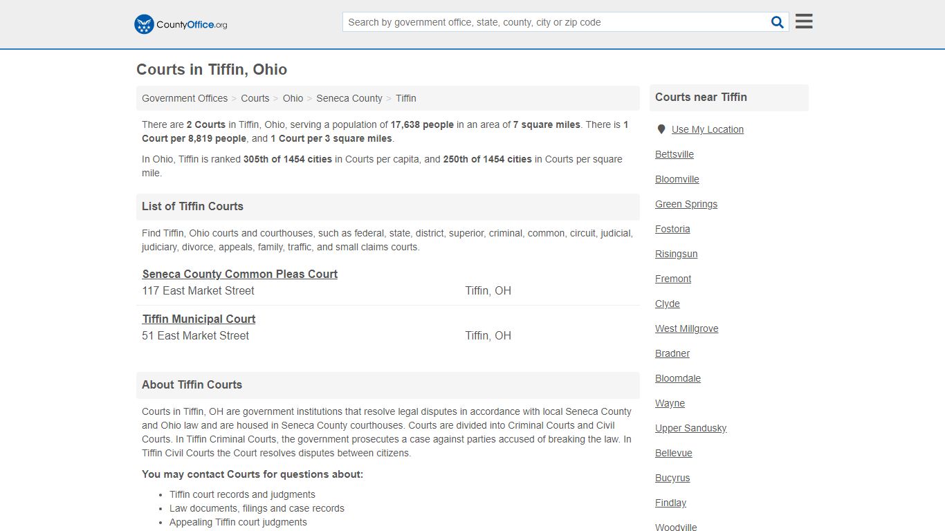 Courts - Tiffin, OH (Court Records & Calendars) - County Office